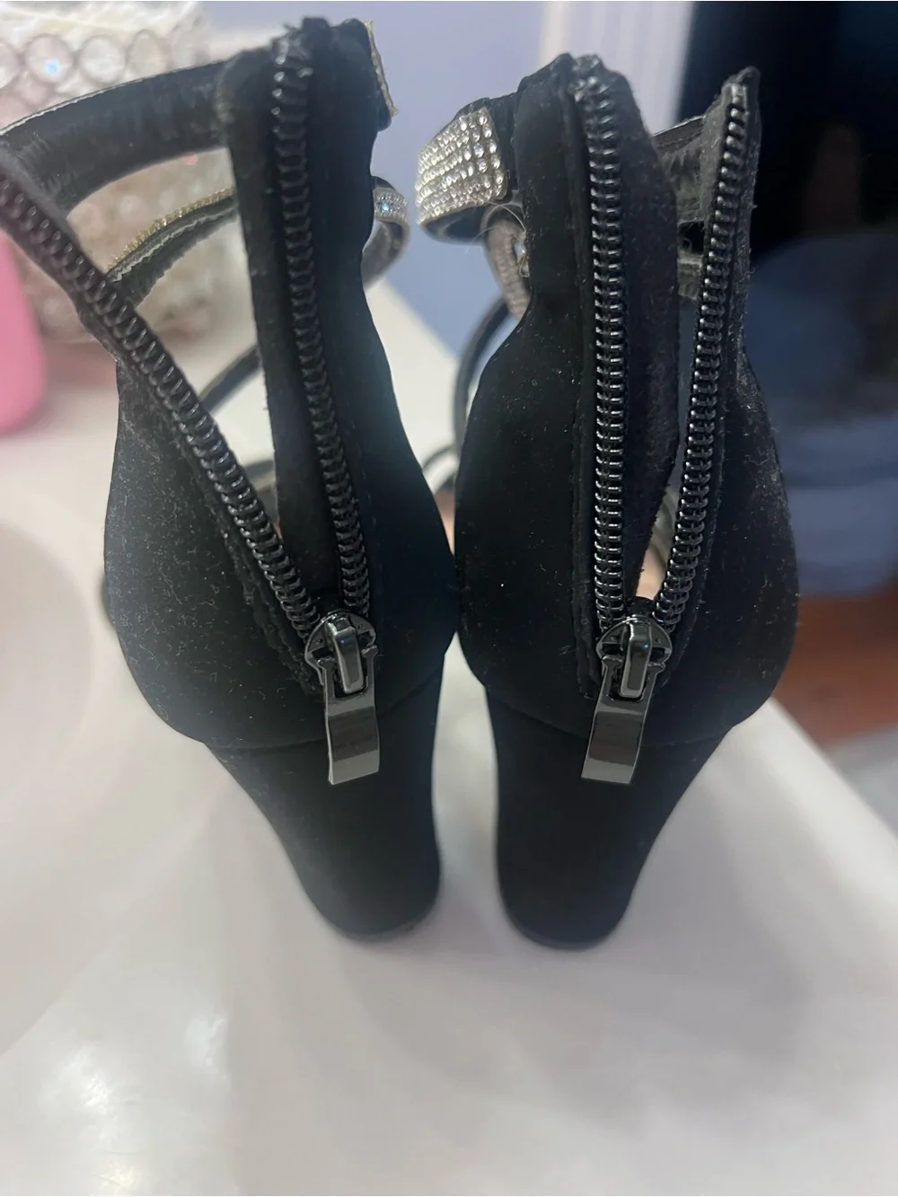 TOP Moda Black Rhinestone Ankle-Strap Dress Heels NWOT